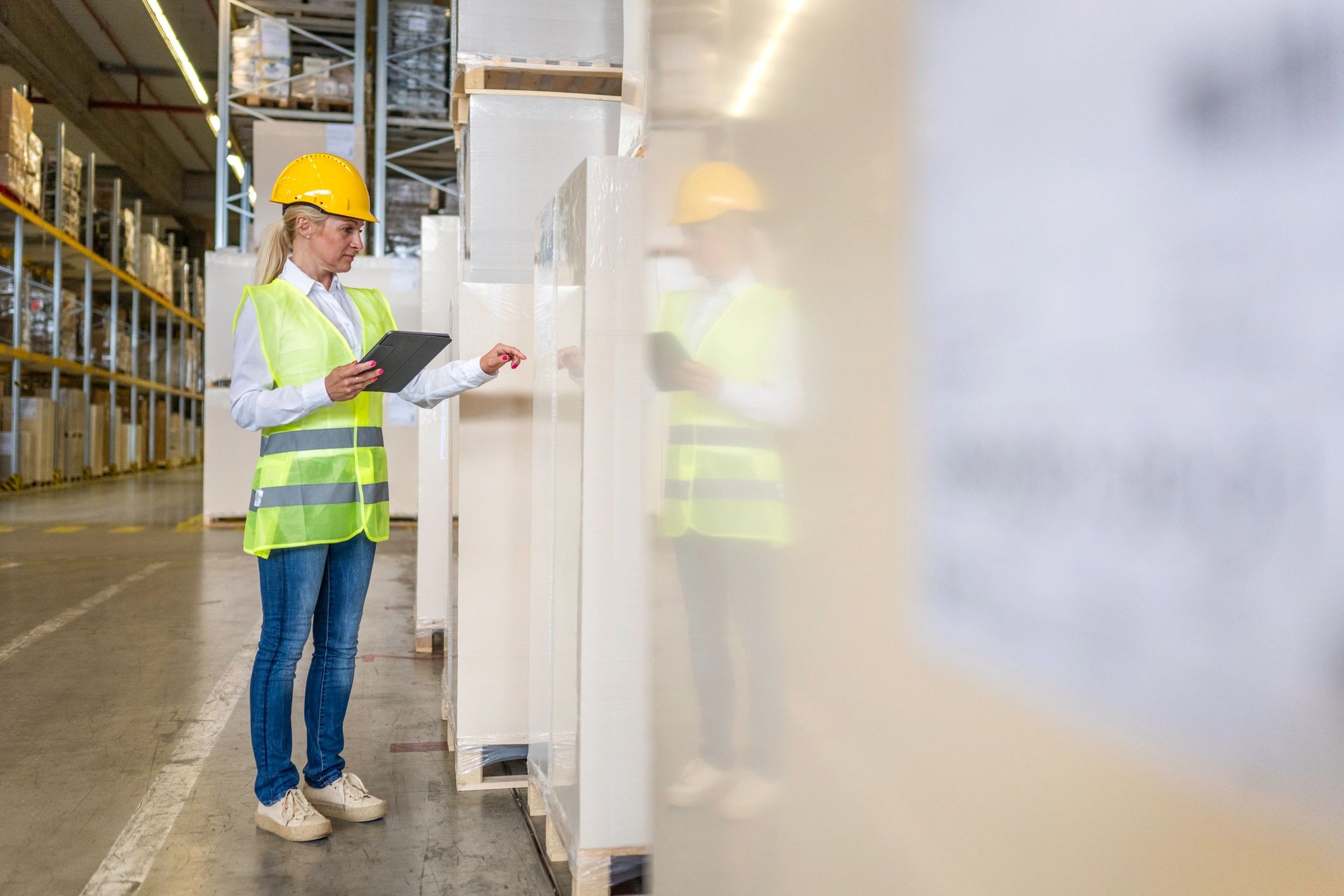 Warehouse inspector managing inventory